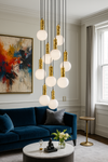 Kyoto 3 Drop Pendant light Brass with white glass