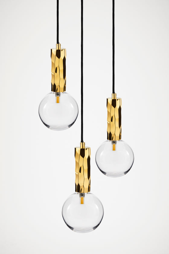 Kyoto 3 Drop Pendant light Brass with clear glass