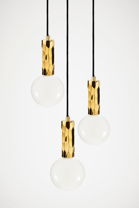 Kyoto 3 Drop Pendant light Brass with white glass